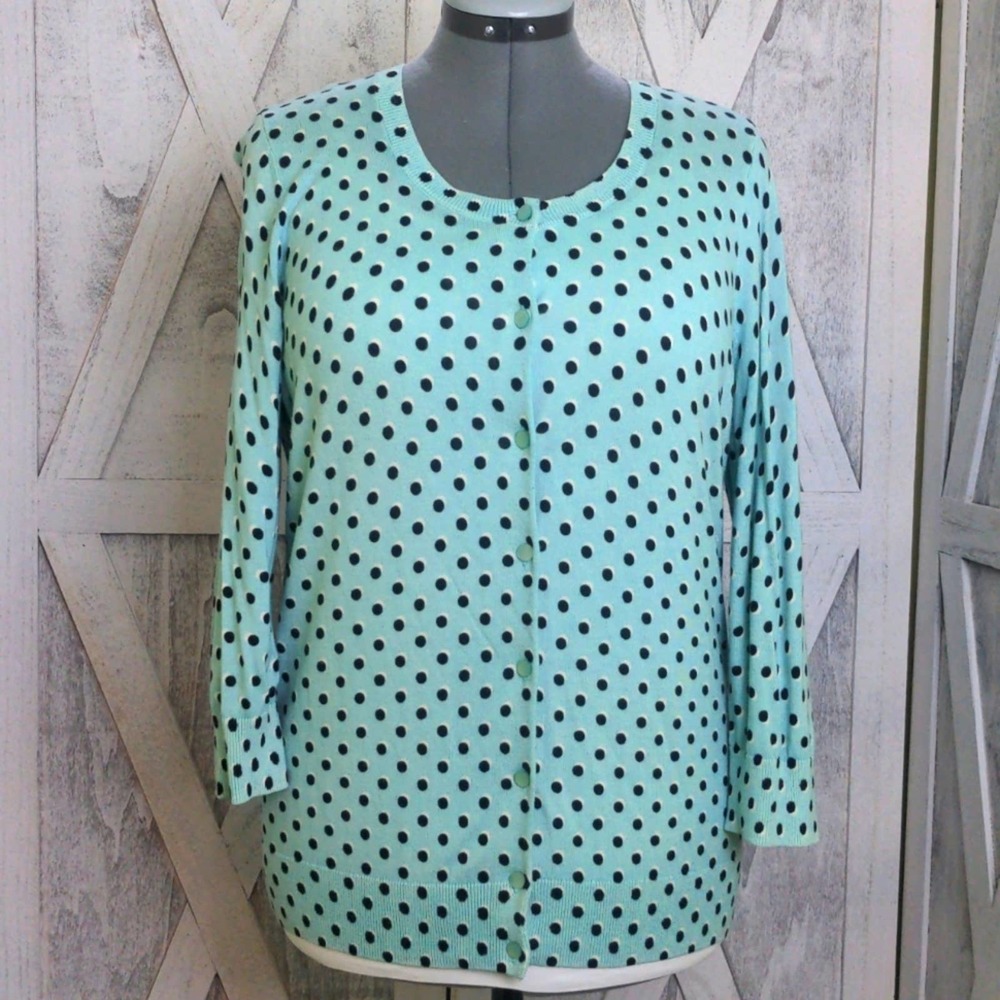 Talbots Seafoam Modern Dot Crewneck Cardigan Large